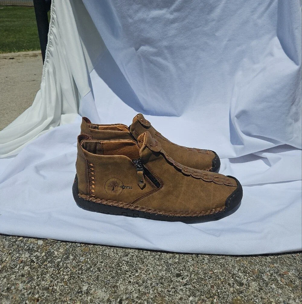 Menico Sport Leather Slip On Stitched Driving Moccasin Chukka Boot